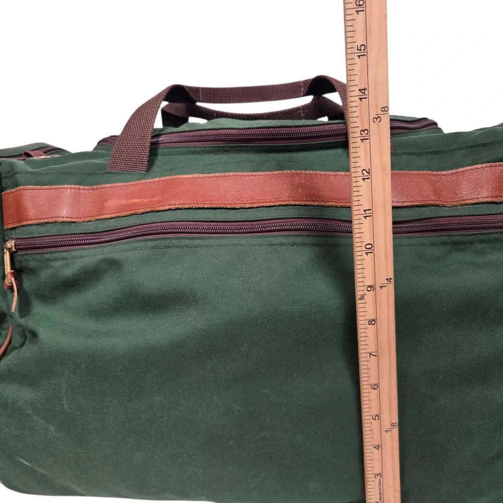 Vintage 90s LL Bean Duffle Bag Mens Large Green Canvas Leather Travel Luggage